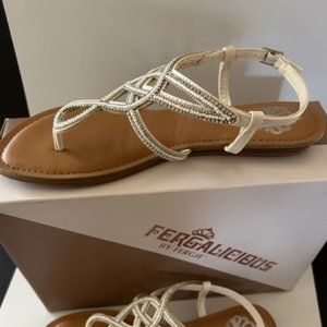 Fergalicious by Fergie Sapphire, White Slingback Sandals